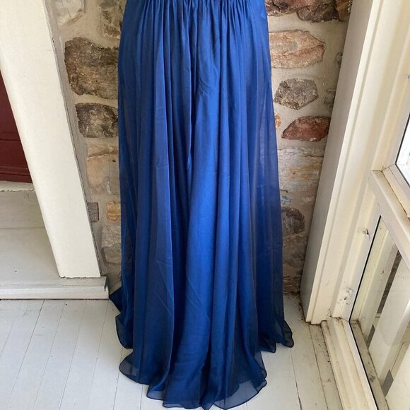 La Femme Cobalt Blue Beaded Lace Chiffon Gown Womens 8 - Picture 10 of 12